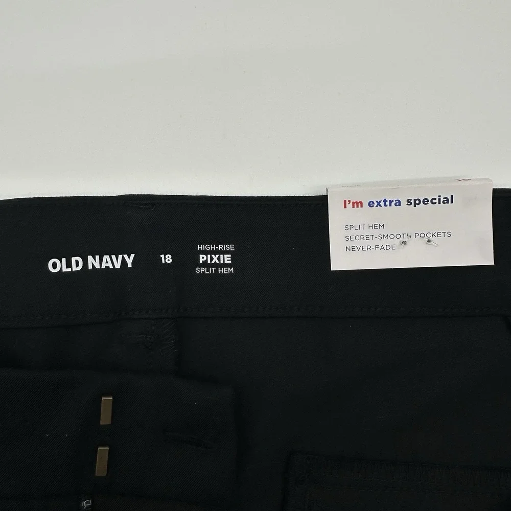 Old Navy High Rise Pixie Split Hem Full Length Pants Womens 18 Black Stretch NWT